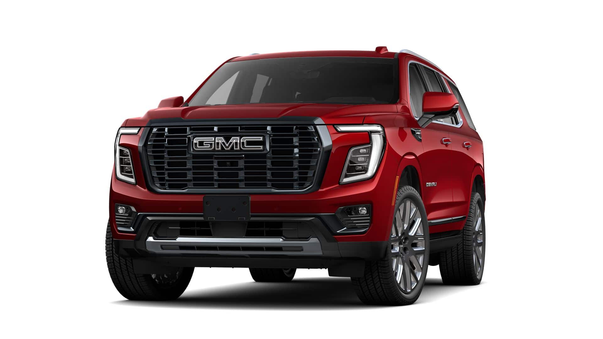 2026 GMC Yukon Denali Ultimate in Volcanic Red Tintcoat — front three-quarter view