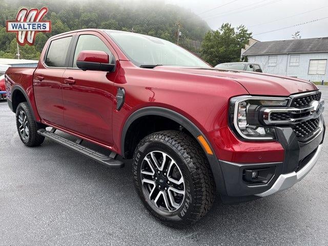 2026 Ford Ranger LARIAT 4WD SuperCrew 5' Box in Ruby Red Metallic Tinted Clearcoat — front three-quarter view