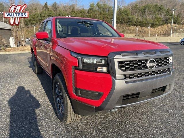 2026 Nissan Frontier Crew Cab 4x4 SV in Red Alert — front three-quarter view
