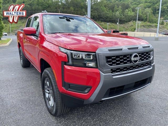 2026 Nissan Frontier Crew Cab 4x4 SV in Red Alert — front three-quarter view
