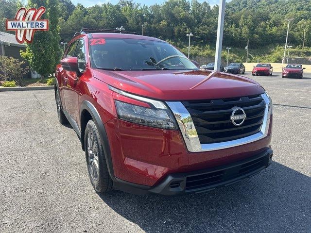 2023 Nissan Pathfinder SV 4WD in Scarlet Ember Tintcoat — front three-quarter view
