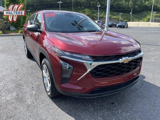 2025 Chevrolet Trax FWD 4dr LS in Crimson Metallic — front three-quarter view